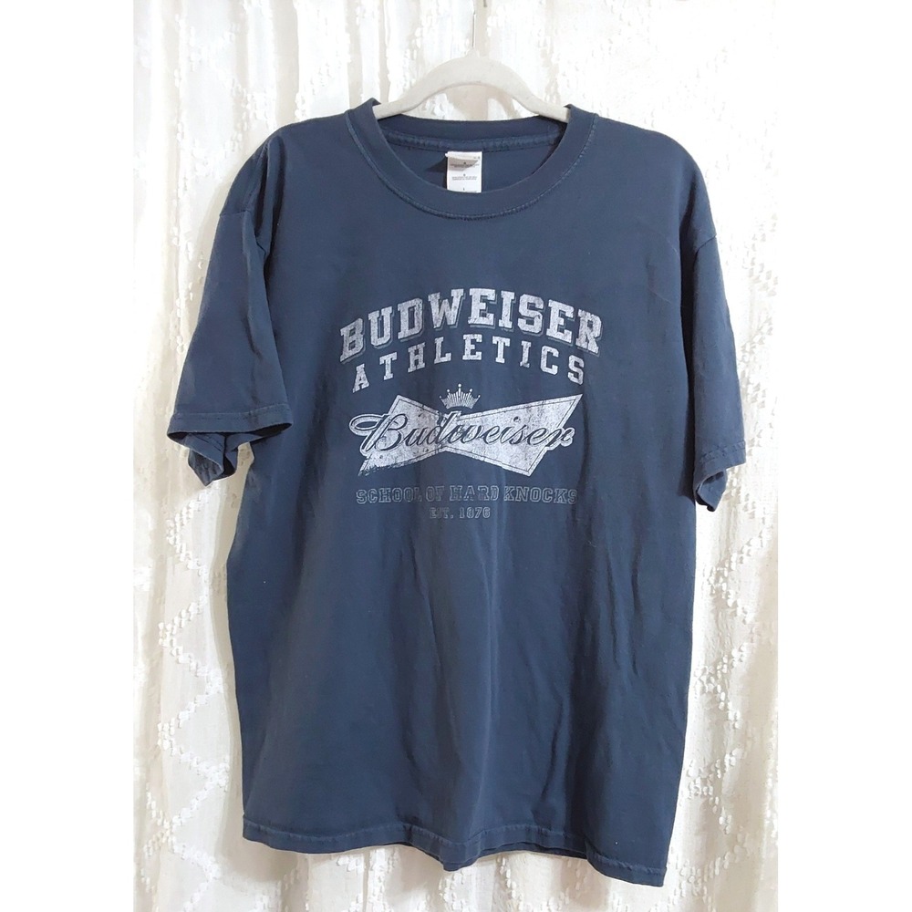 Budweiser Athletics School of Hard Knocks Navy Blue Graphic T-Shirt Mens Large
